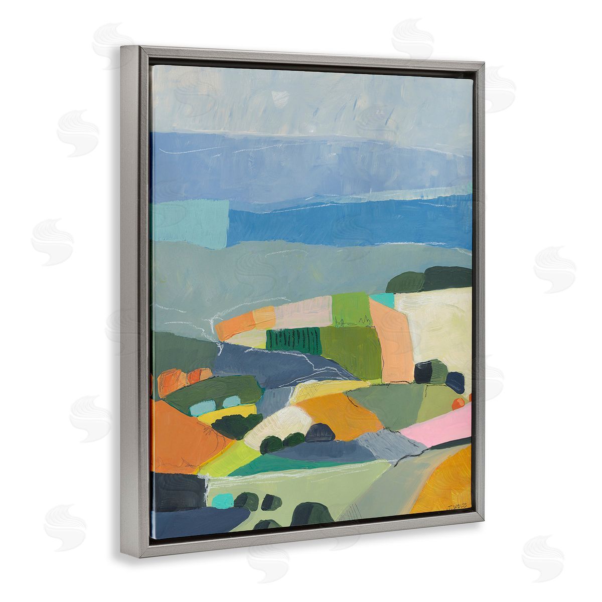 Jan Weiss Farmland Shapes Abstraction Gray Floating Frame Canvas Wall Art Print