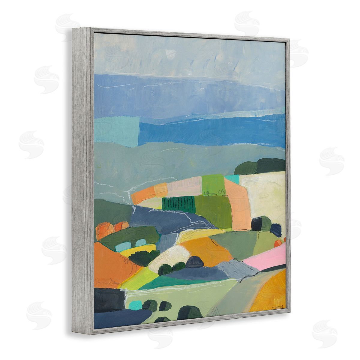 Jan Weiss Farmland Shapes Abstraction Gray Framed Giclee Wall Art Print