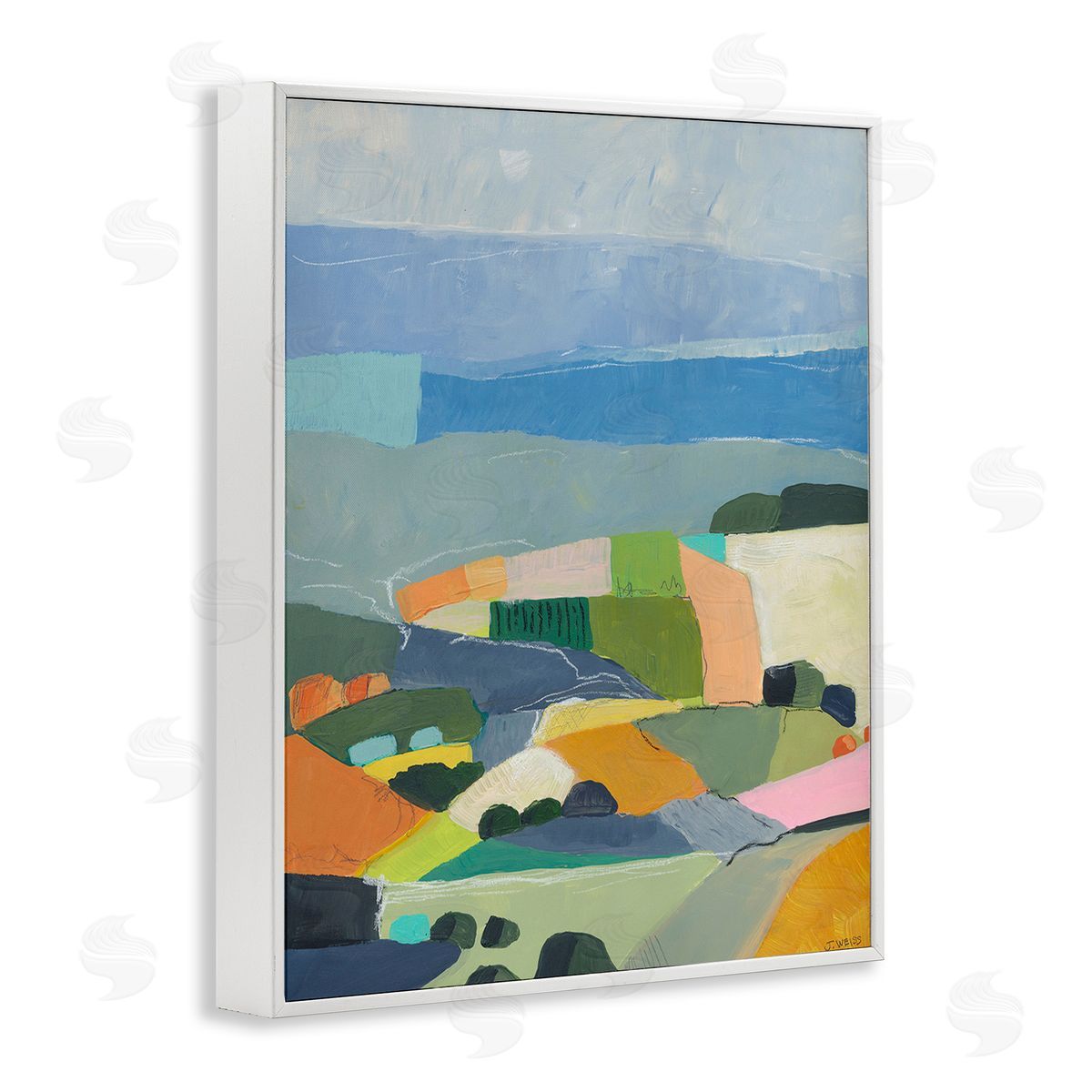Jan Weiss Farmland Shapes Abstraction White Framed Giclee Wall Art Print