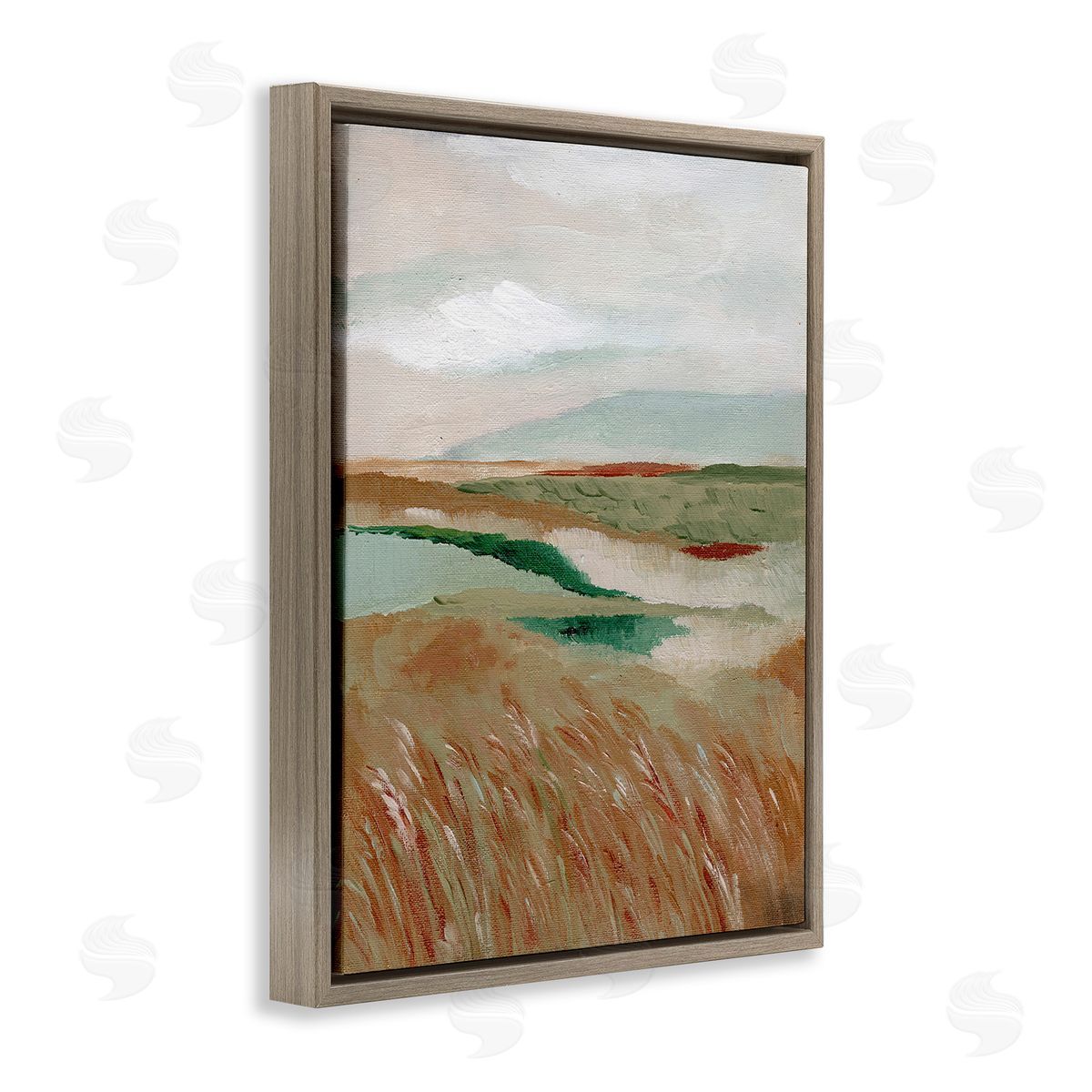 Nikita Jariwala Abstract Pasture with River Brown Floating Frame Canvas Wall Art Print