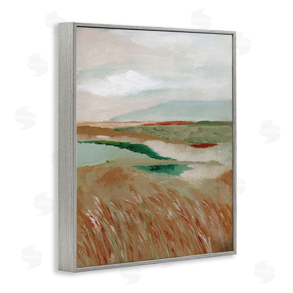 Nikita Jariwala Abstract Pasture with River Gray Framed Giclee Wall Art Print
