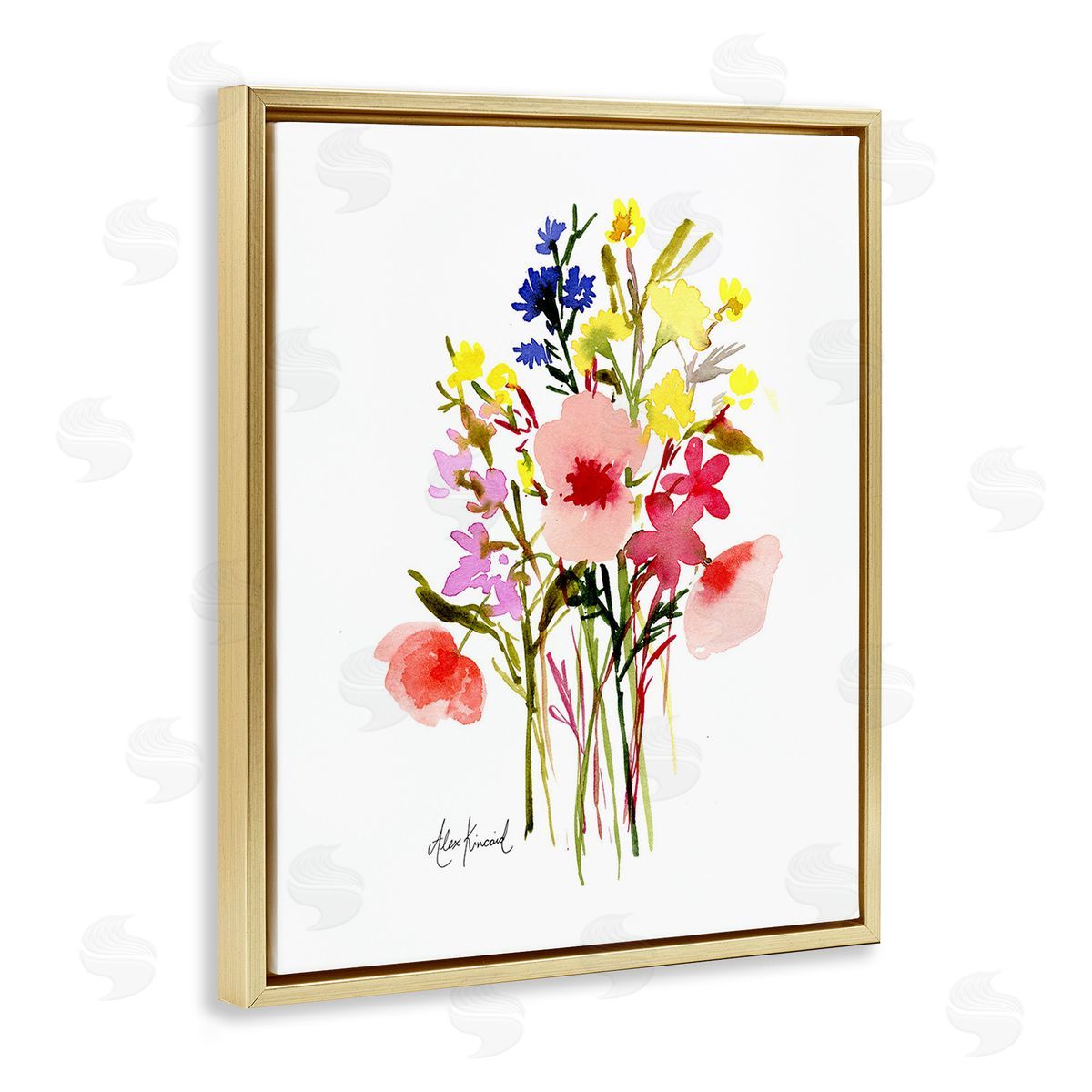 Alexandria Gilbert Kincaid Bold Cottage Bunches Gold Floating Frame Canvas Wall Art Print