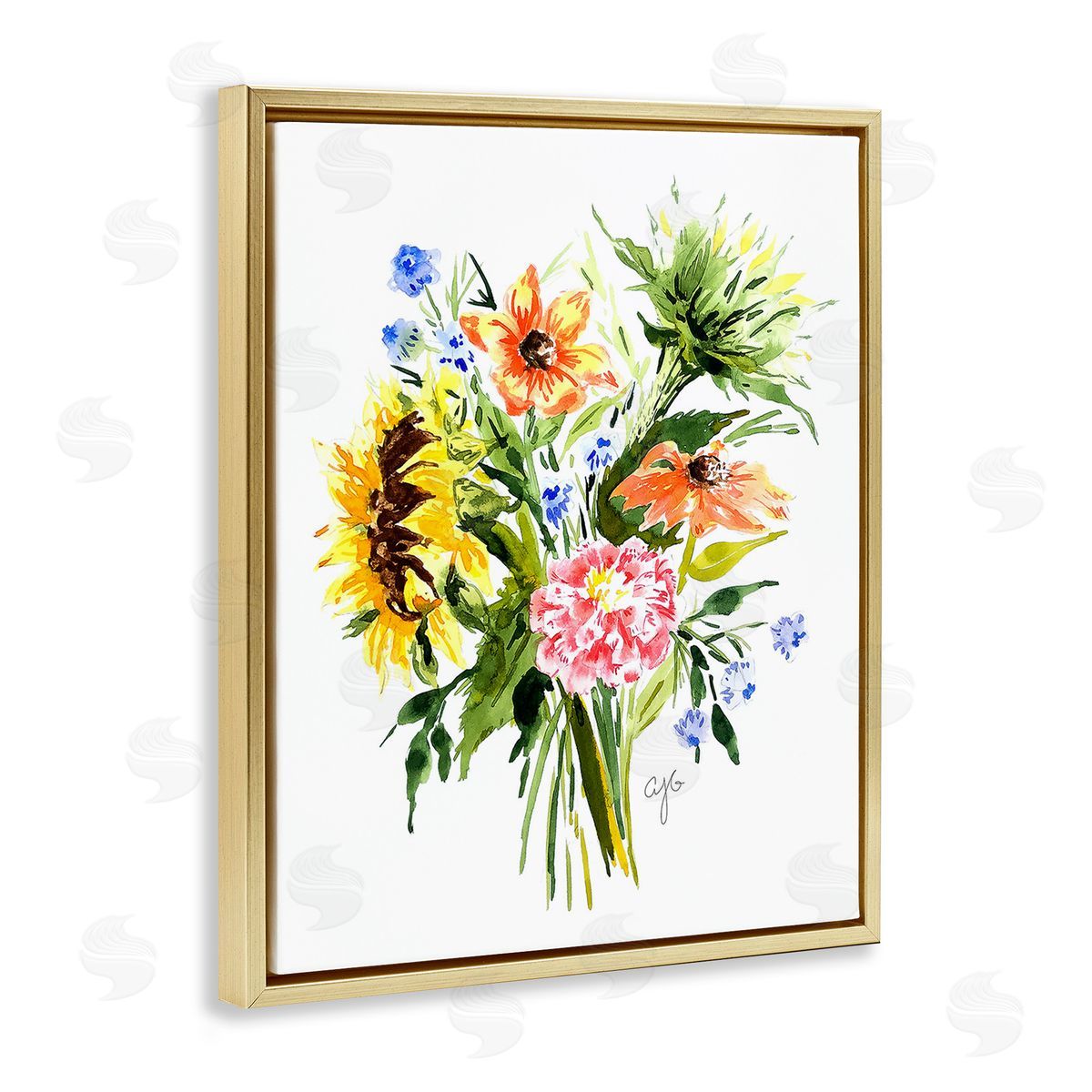Alexandria Gilbert Kincaid Country Bunches Bouquet Gold Floating Frame Canvas Wall Art Print