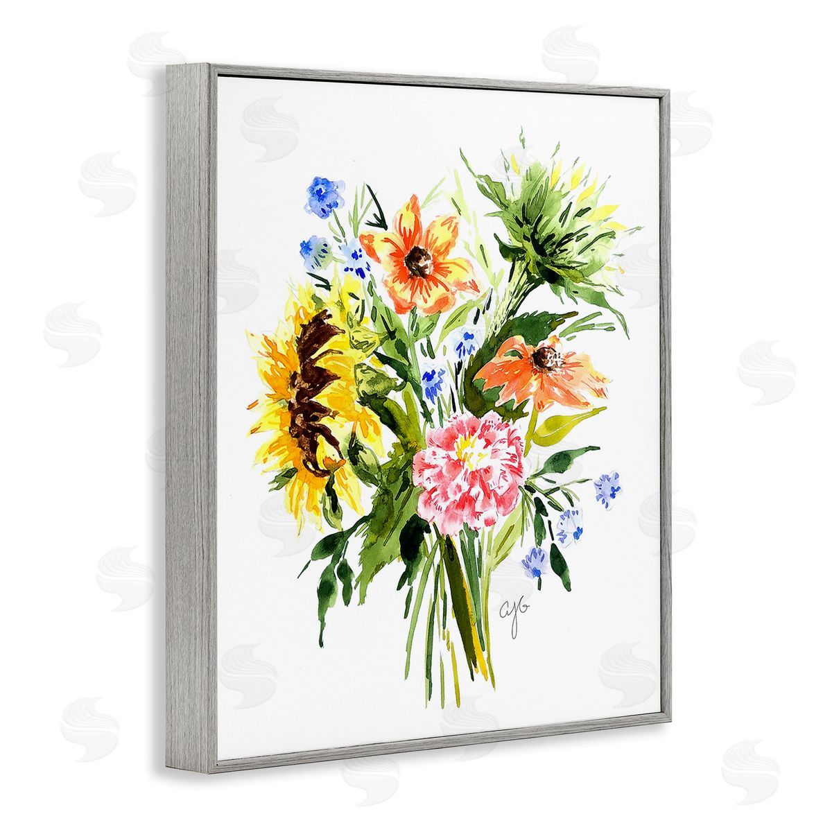 Alexandria Gilbert Kincaid Country Bunches Bouquet Gray Framed Giclee Wall Art Print