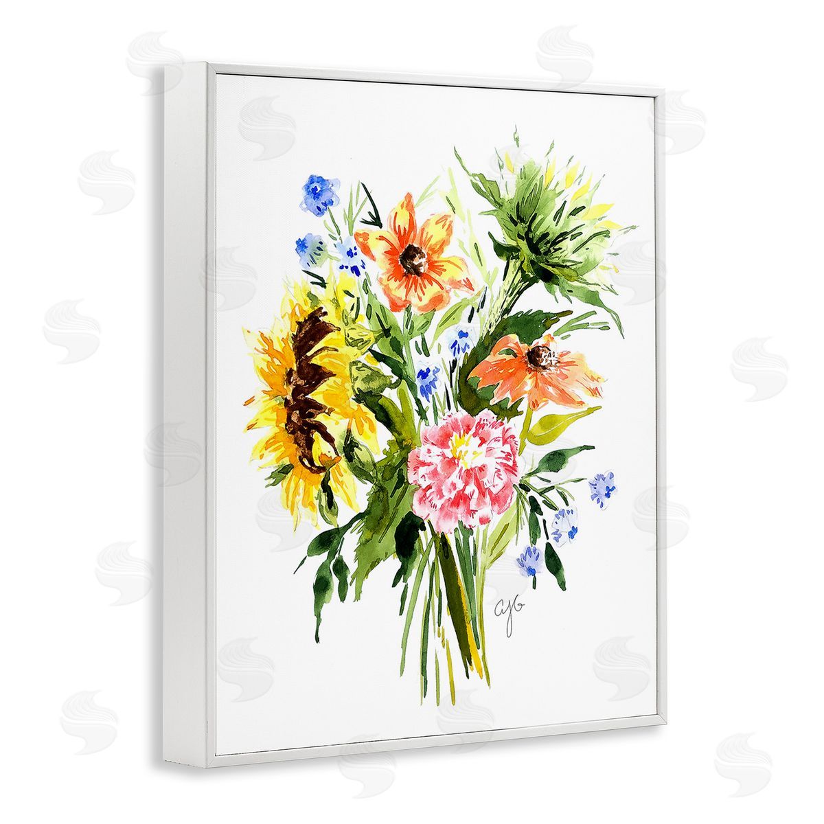 Alexandria Gilbert Kincaid Country Bunches Bouquet White Framed Giclee Wall Art Print