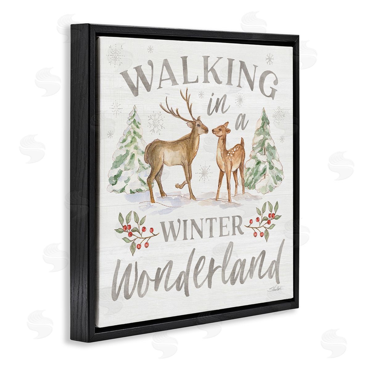 Silvia Vassileva Winter Wonderland Snow Scene Black Floating Frame Canvas Wall Art Print