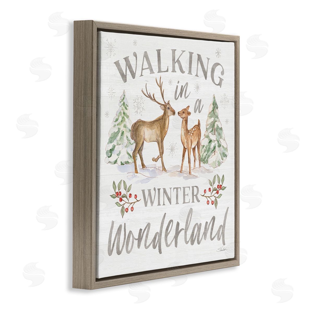 Silvia Vassileva Winter Wonderland Snow Scene Brown Floating Frame Canvas Wall Art Print