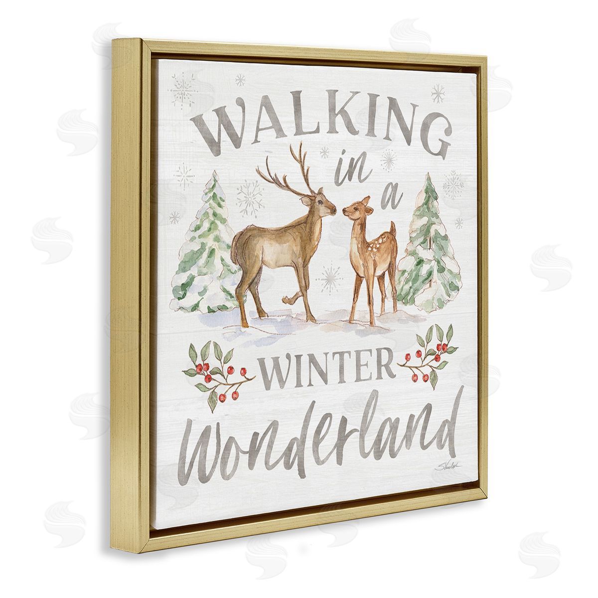 Silvia Vassileva Winter Wonderland Snow Scene Gold Floating Frame Canvas Wall Art Print