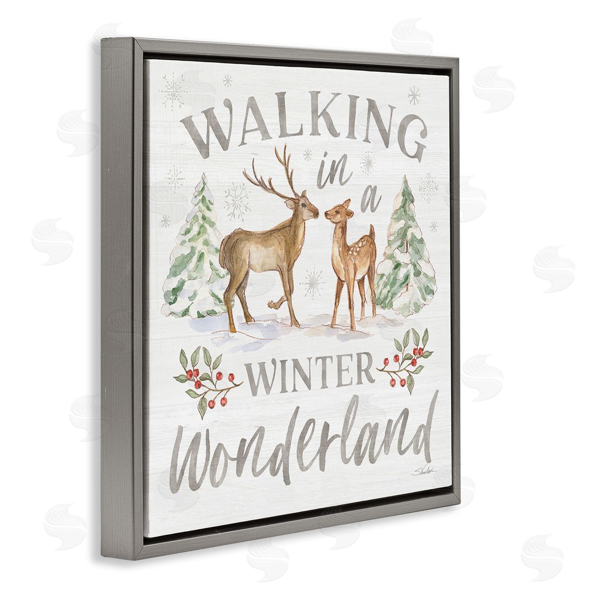 Silvia Vassileva Winter Wonderland Snow Scene Gray Floating Frame Canvas Wall Art Print