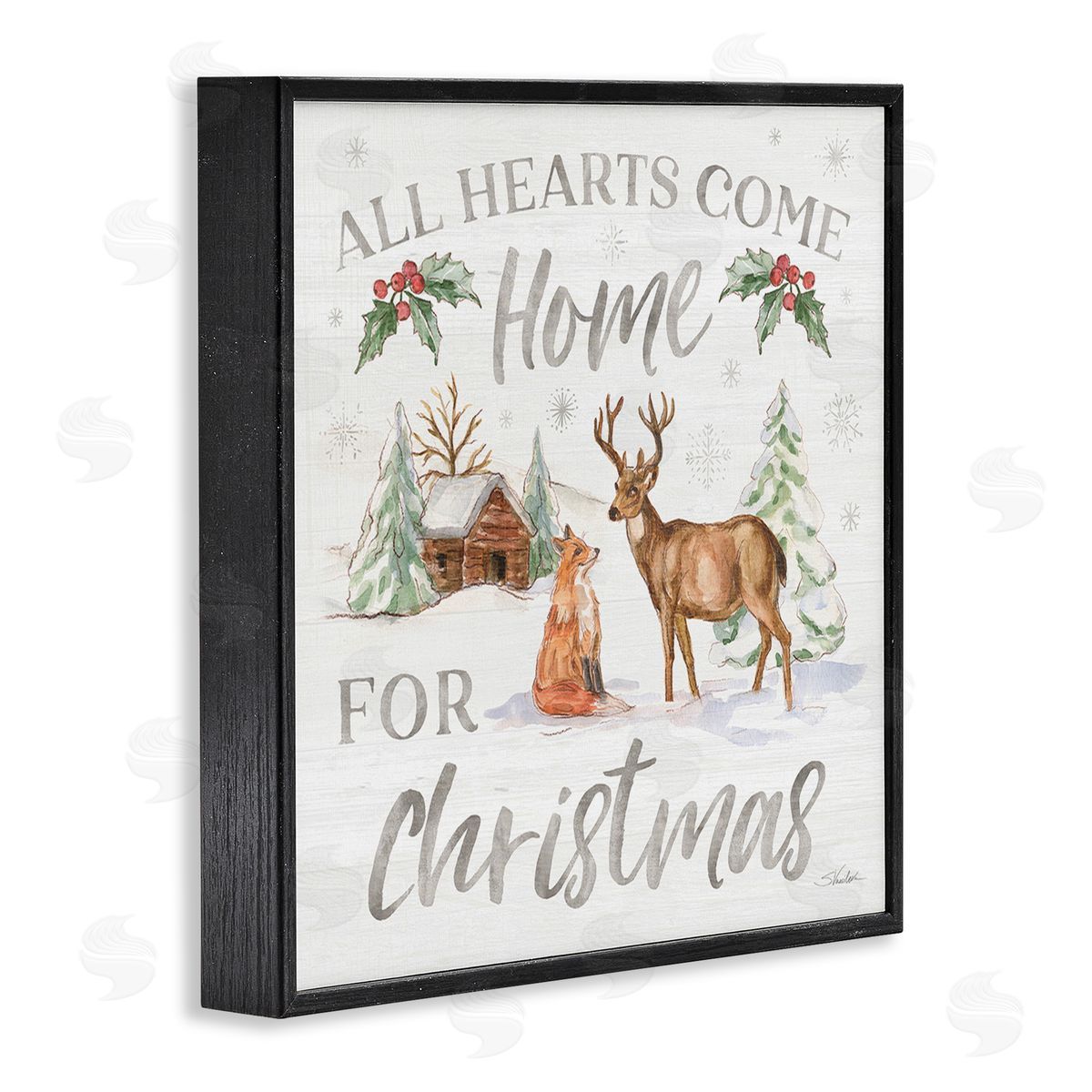 Silvia Vassileva Home For Christmas Phrase Black Framed Giclee Wall Art Print