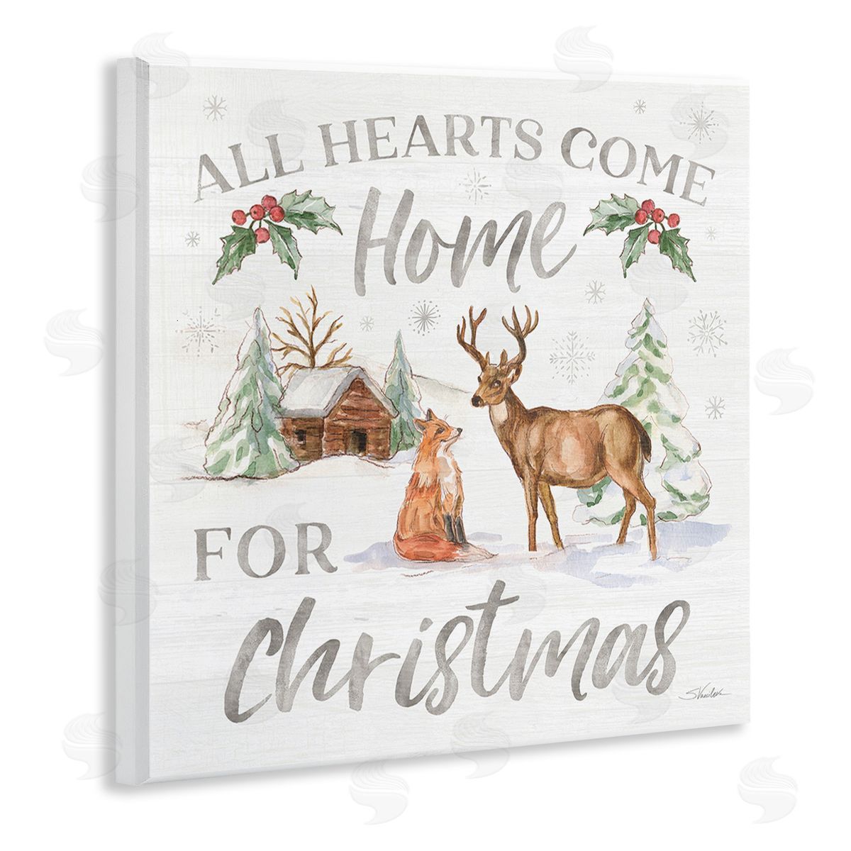 Silvia Vassileva Home For Christmas Phrase Wooden Wall Plaque Art Print
