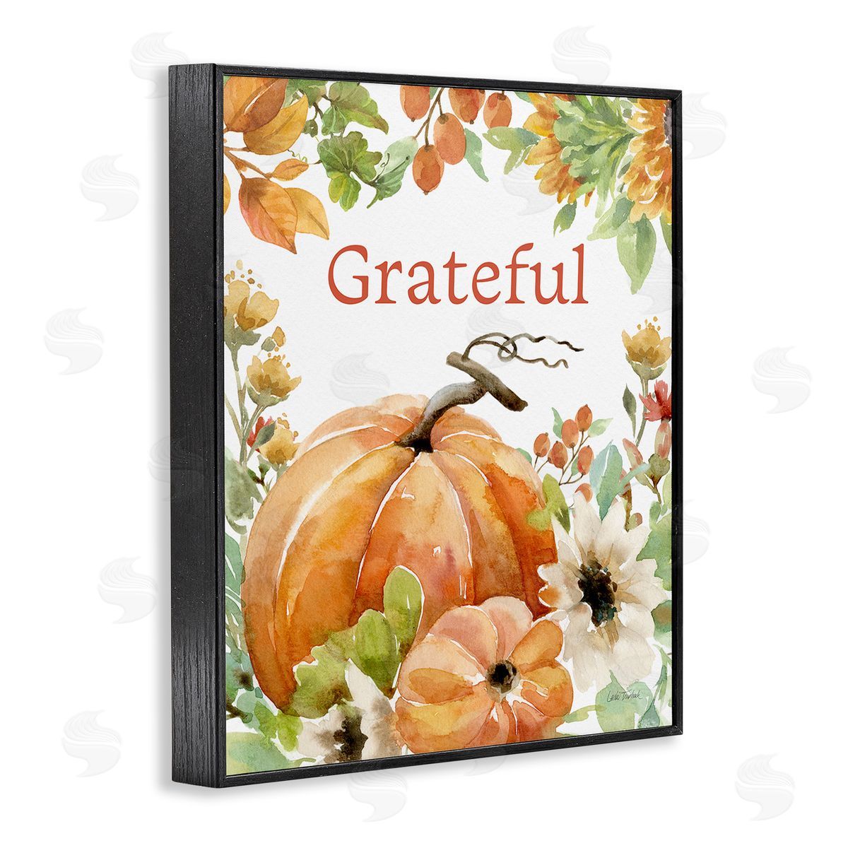 Leslie Trimbach Grateful Pumpkins & Flowers Black Framed Giclee Wall Art Print