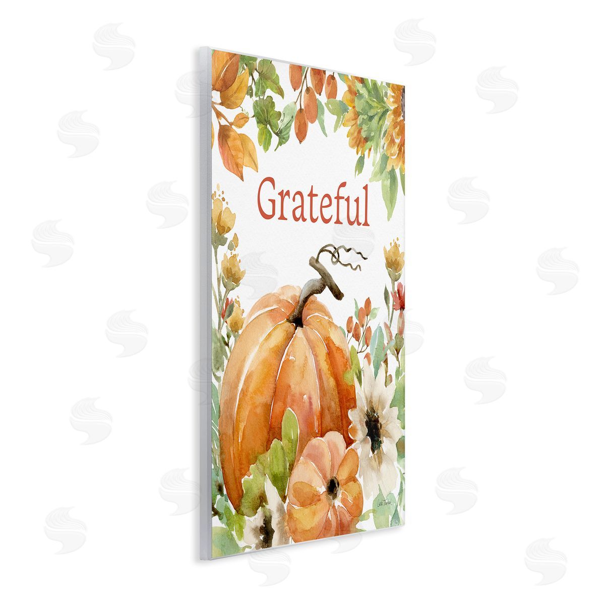 Leslie Trimbach Grateful Pumpkins & Flowers Wooden Wall Plaque Art Print