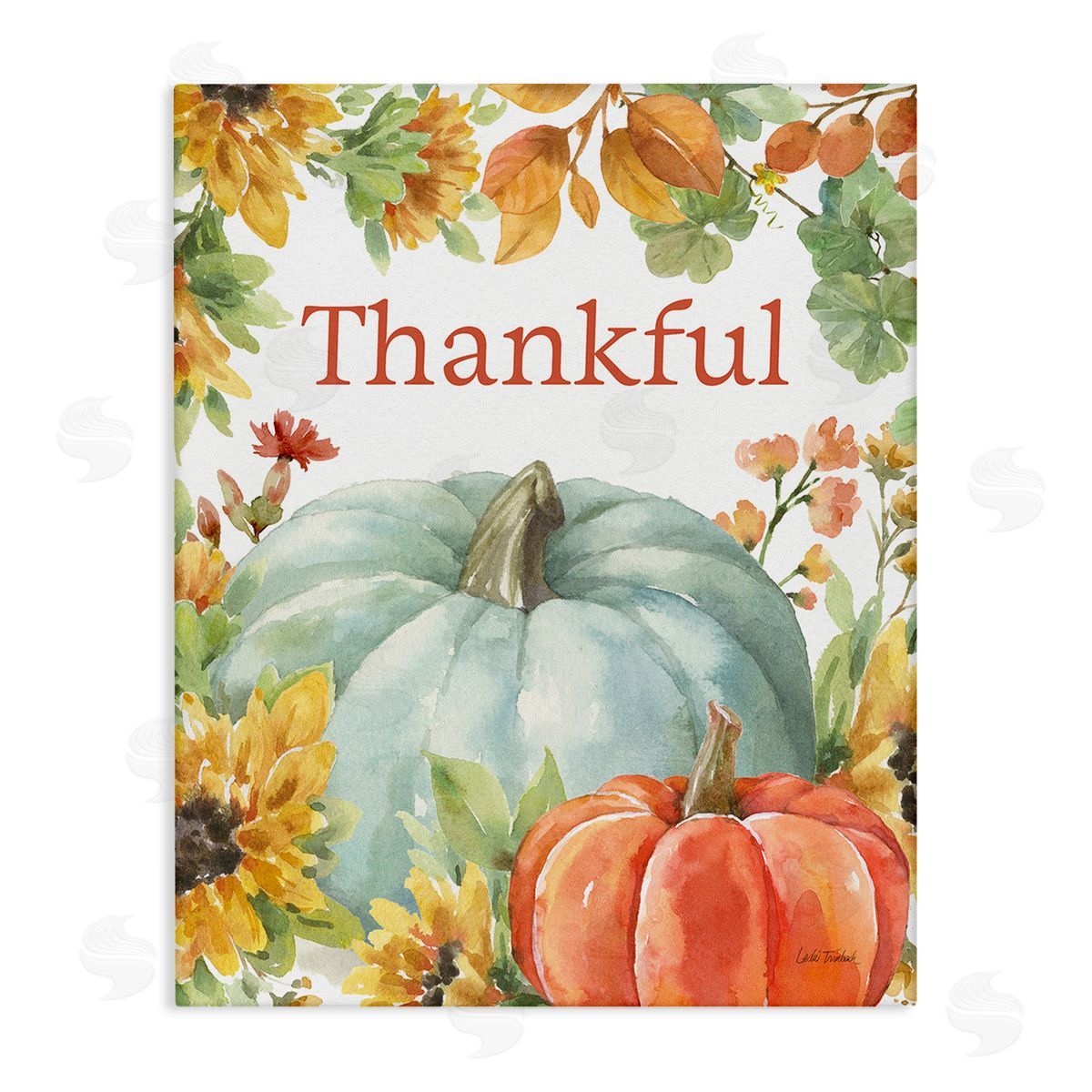 Leslie Trimbach Thankful with Fall Harvest Canvas Wall Art Print