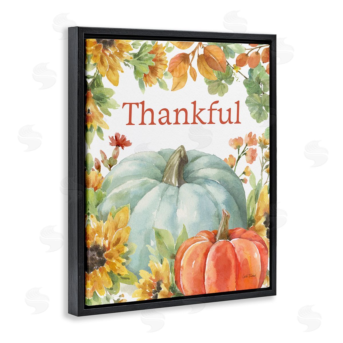 Leslie Trimbach Thankful with Fall Harvest Black Floating Frame Canvas Wall Art Print