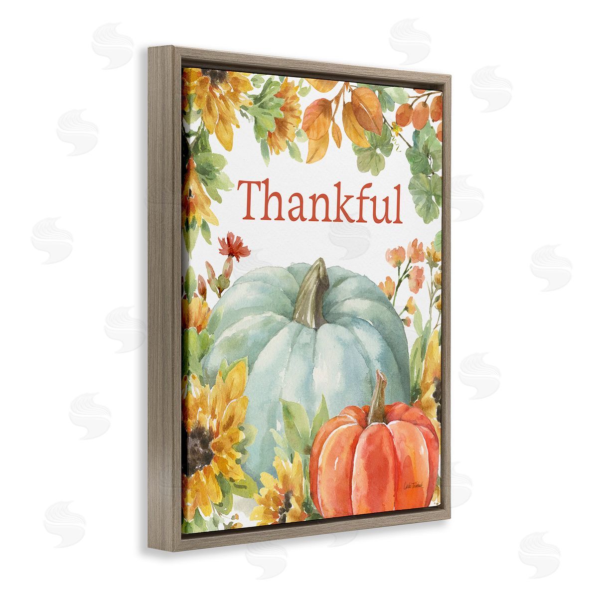 Leslie Trimbach Thankful with Fall Harvest Brown Floating Frame Canvas Wall Art Print