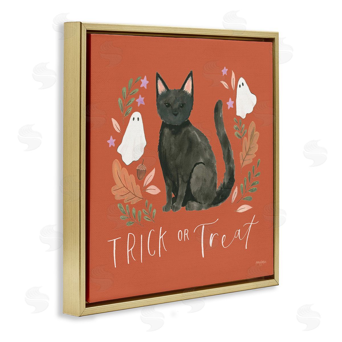 Jenaya Jackson Trick Or Treat Cat Gold Floating Frame Canvas Wall Art Print