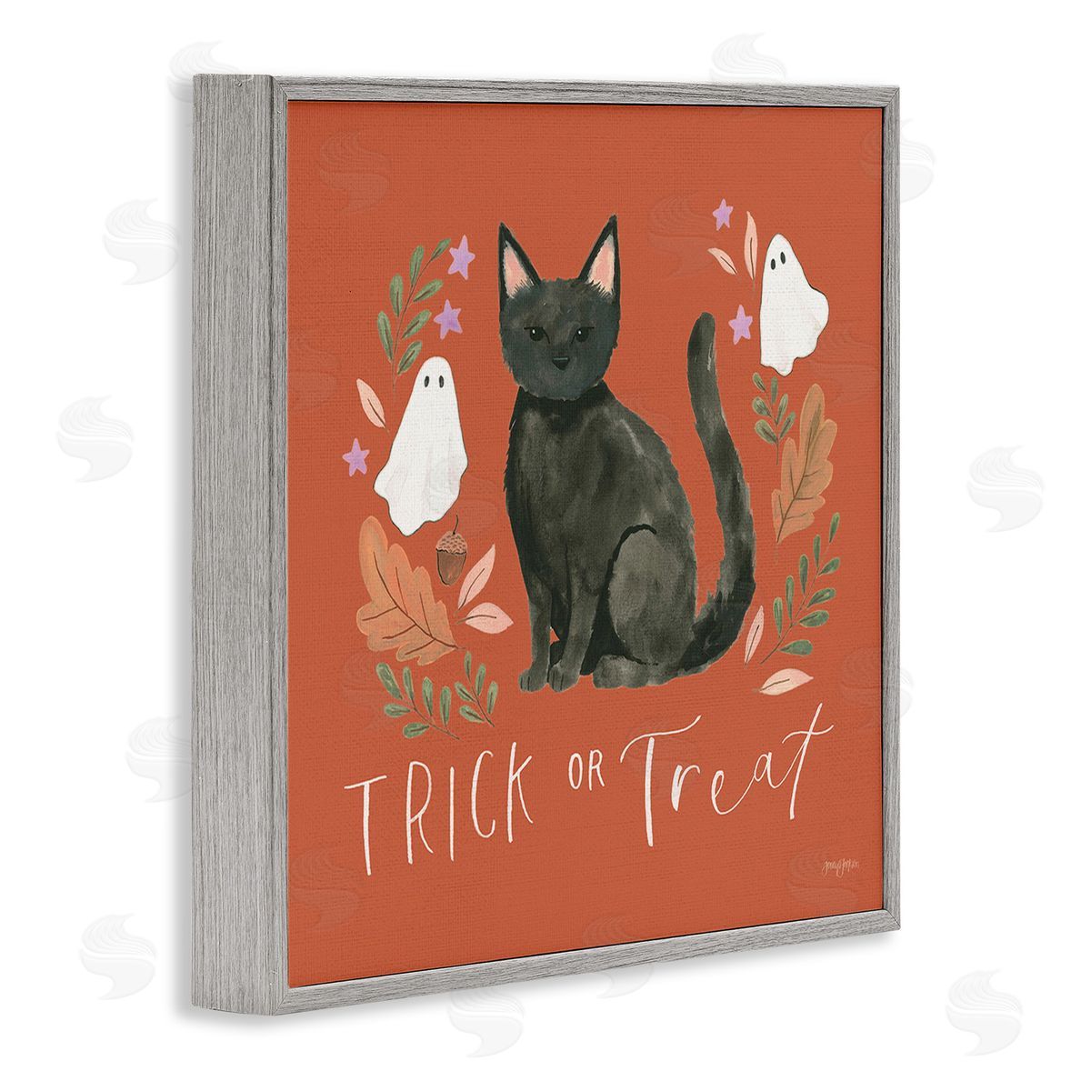 Jenaya Jackson Trick Or Treat Cat Gray Framed Giclee Wall Art Print