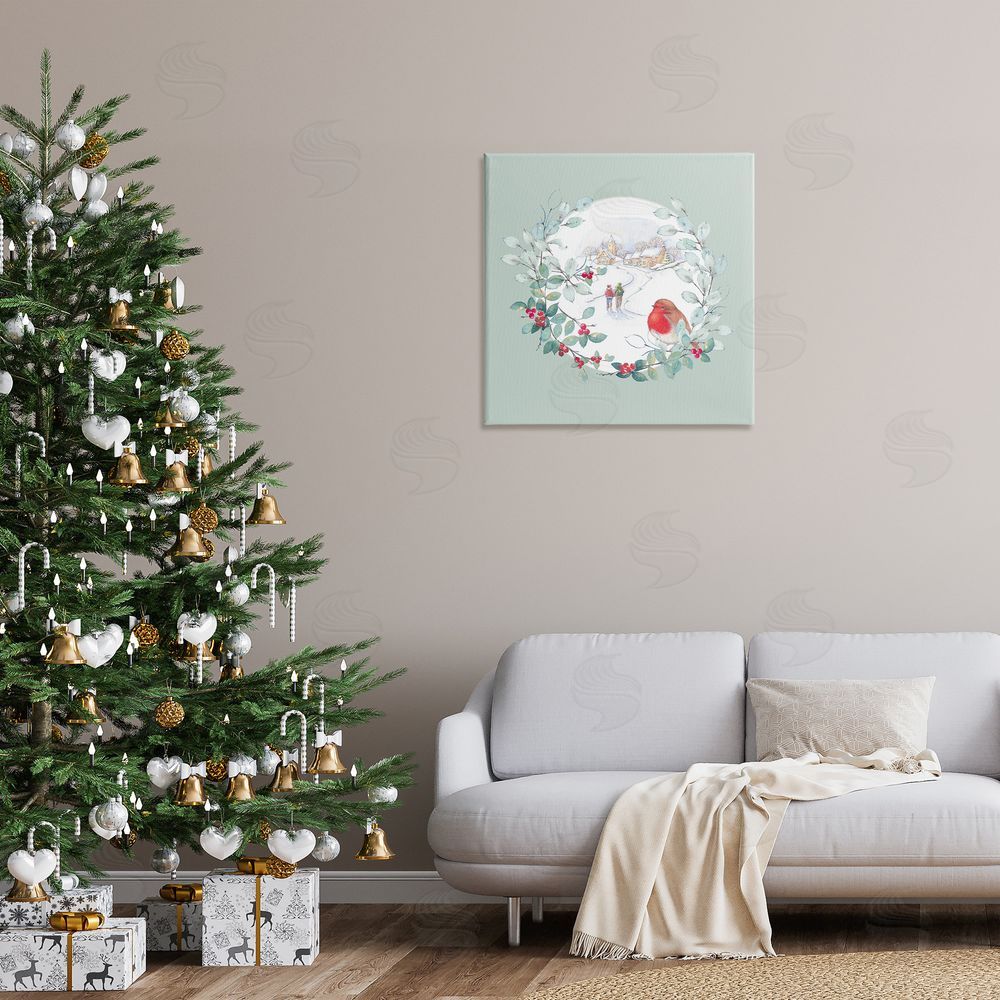 Julie Clay Winter Scene with Border Canvas Wall Art Print in Room