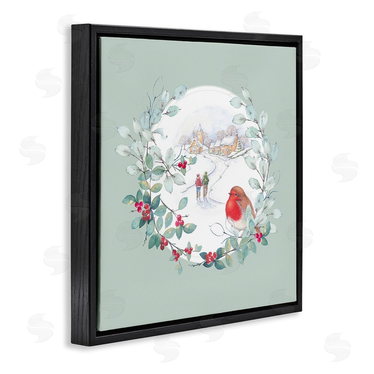 Julie Clay Winter Scene with Border Black Floating Frame Canvas Wall Art Print