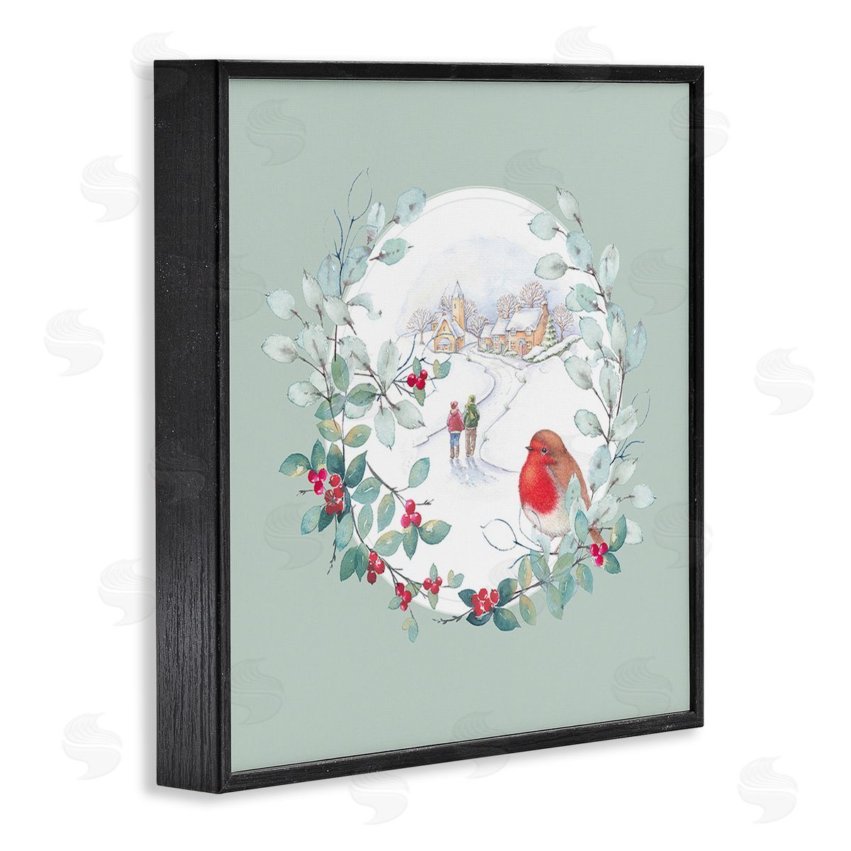 Julie Clay Winter Scene with Border Black Framed Giclee Wall Art Print