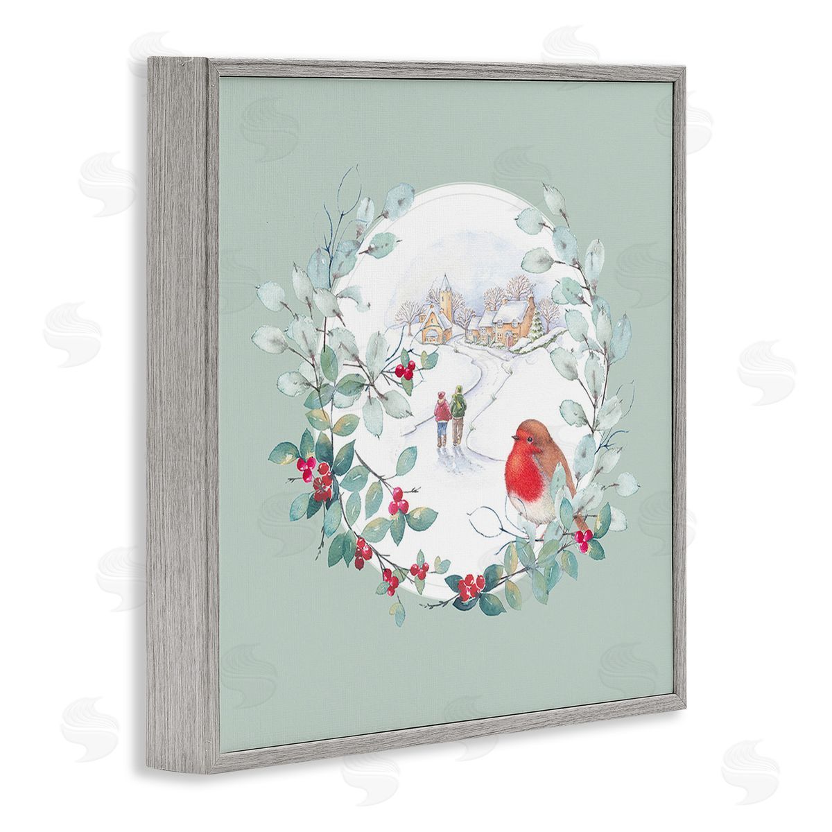 Julie Clay Winter Scene with Border Gray Framed Giclee Wall Art Print