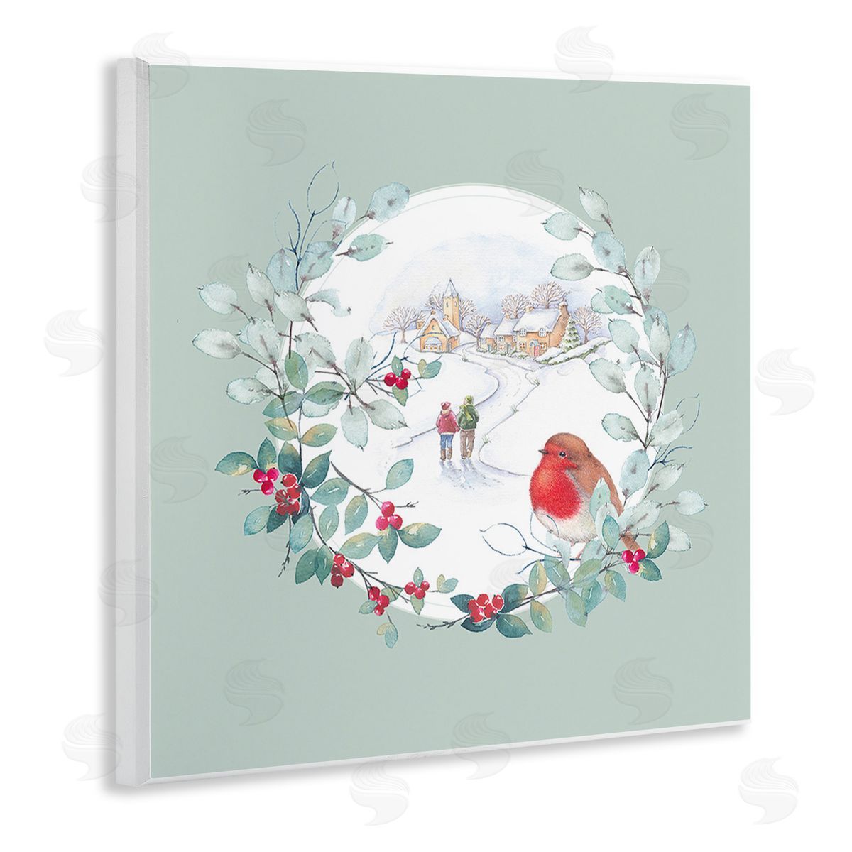Julie Clay Winter Scene with Border Wooden Wall Plaque Art Print