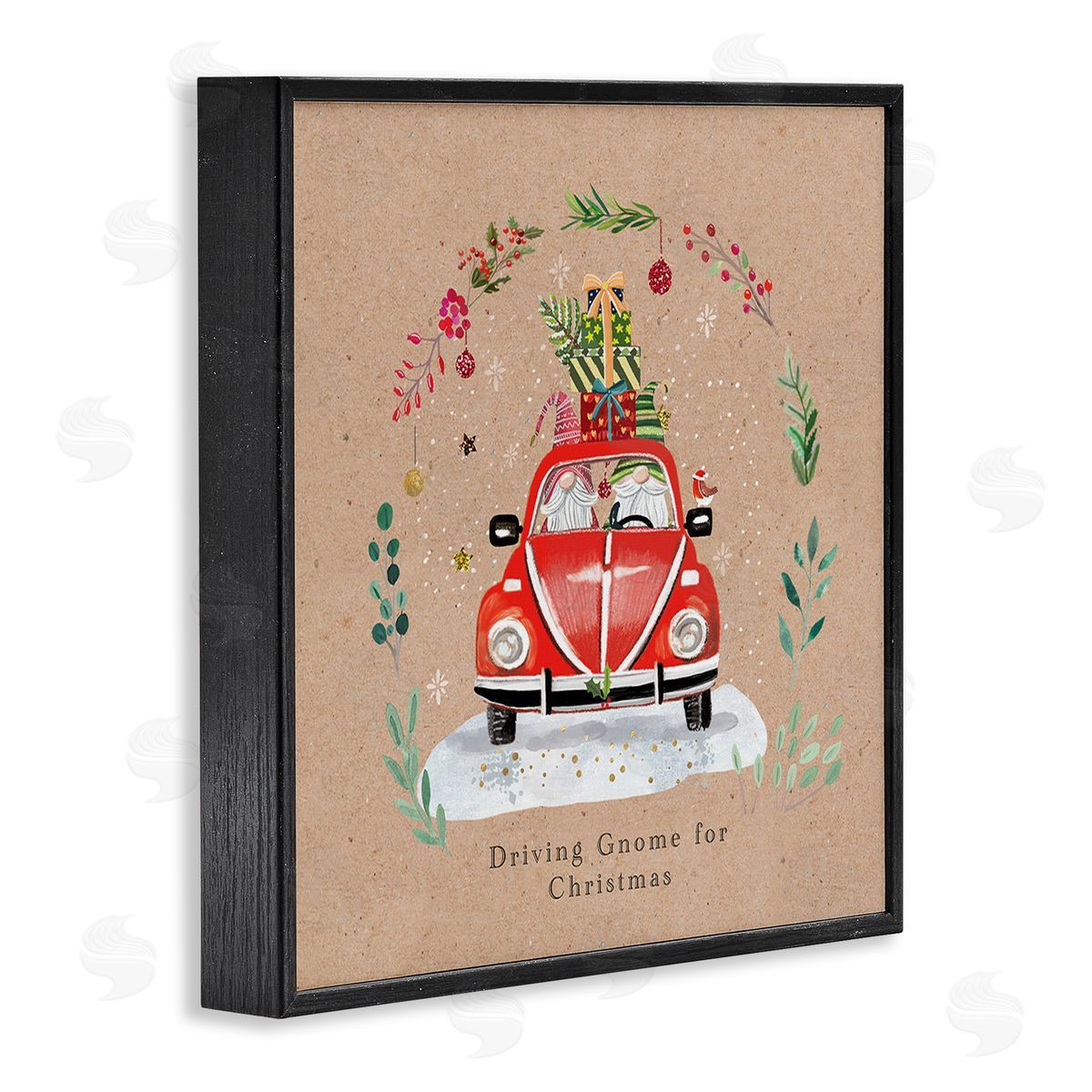 Sally Darby Driving Gnome For Christmas Black Framed Giclee Wall Art Print