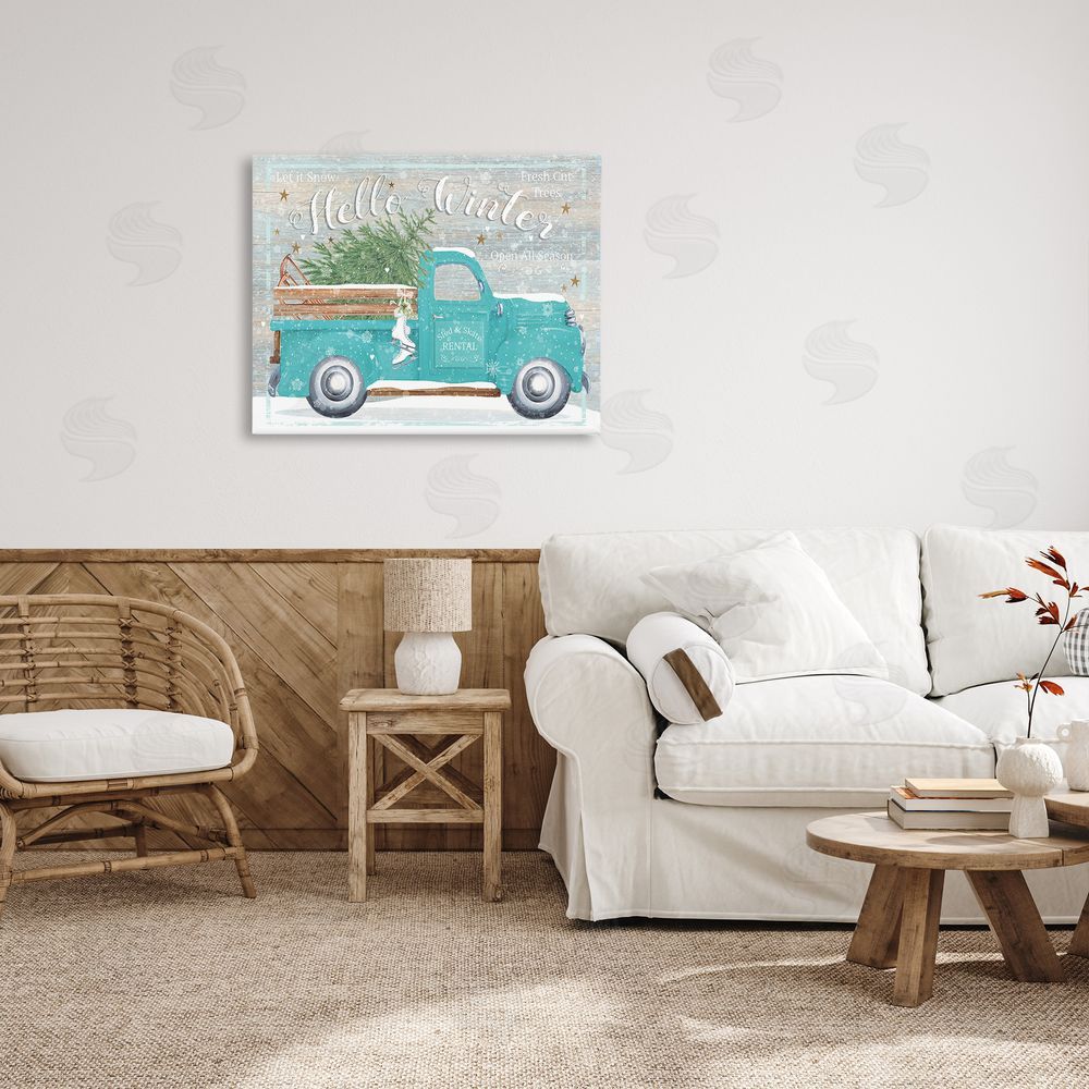 Karen Tye Bentley Rustic Hello Winter Truck Canvas Wall Art Print in Room