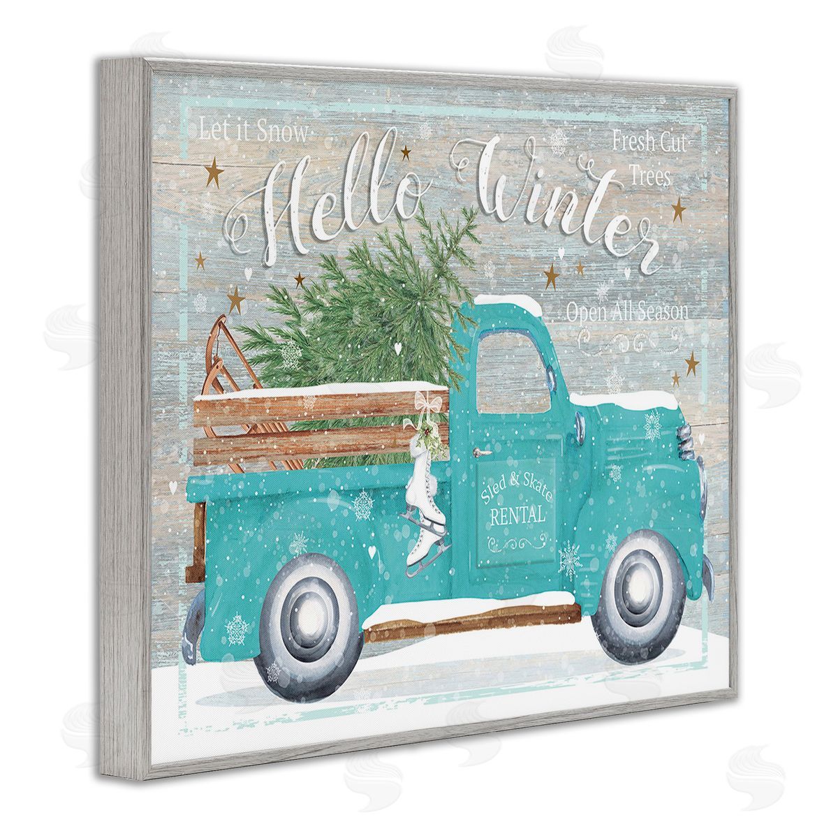 Karen Tye Bentley Rustic Hello Winter Truck Gray Framed Giclee Wall Art Print