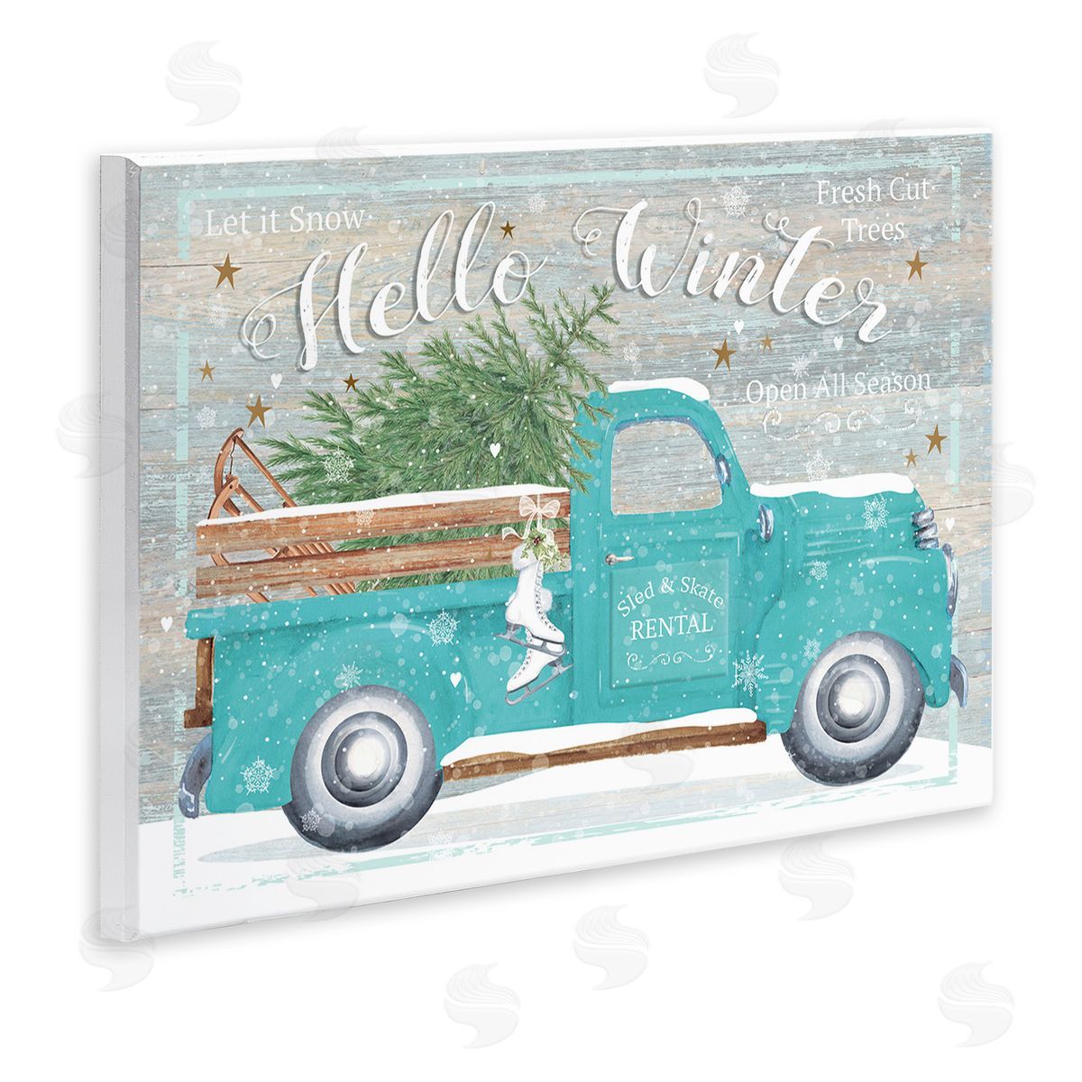 Karen Tye Bentley Rustic Hello Winter Truck Wooden Wall Plaque Art Print