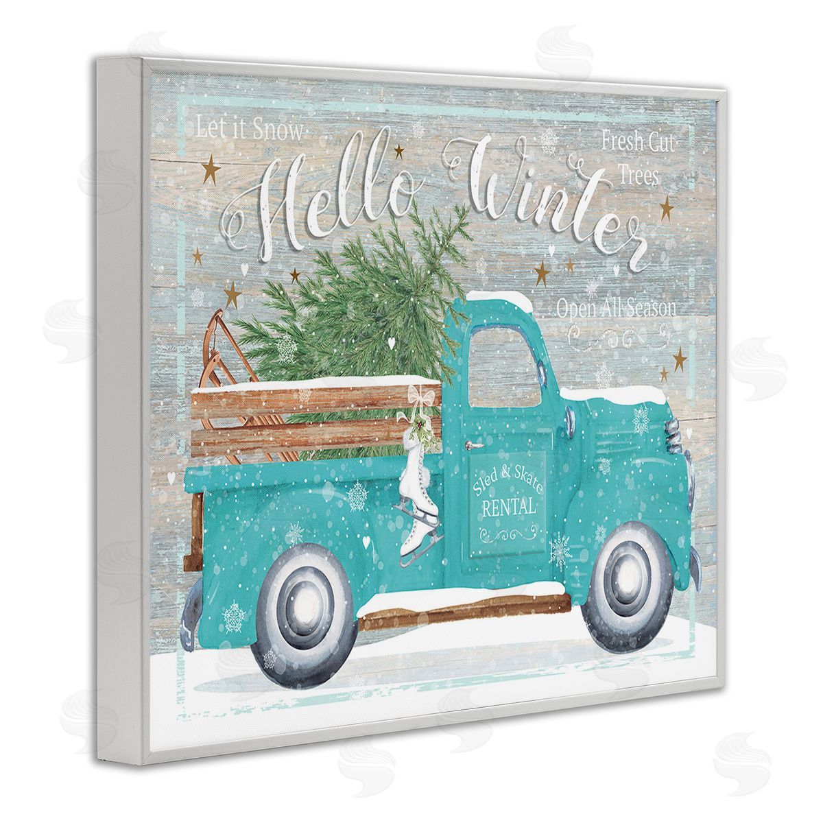 Karen Tye Bentley Rustic Hello Winter Truck White Framed Giclee Wall Art Print