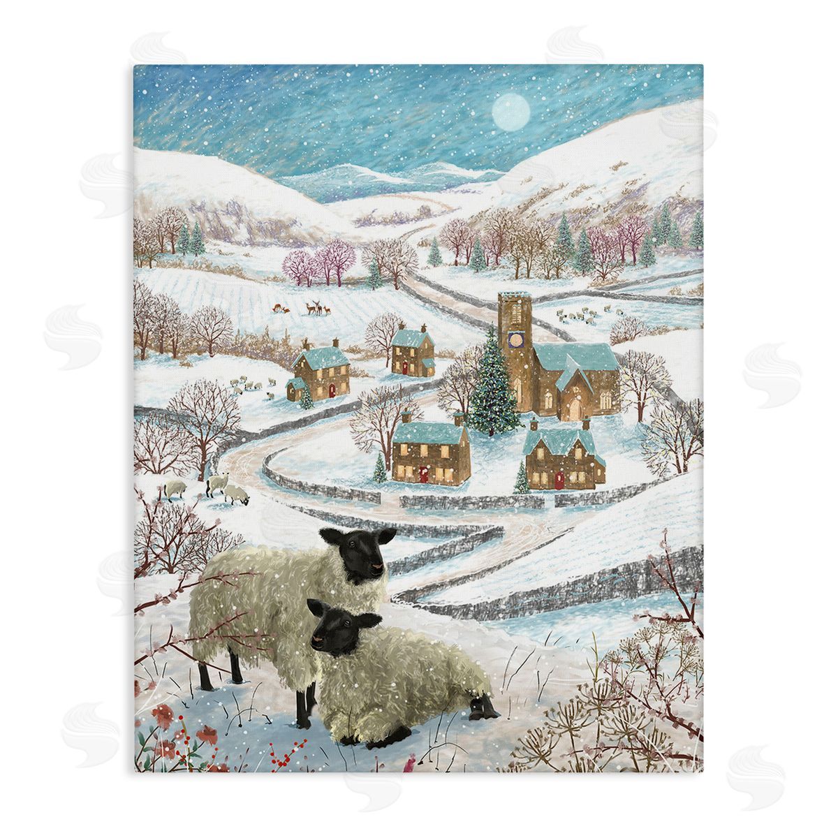 Pip Wilson Sheep on Wintery Hill Canvas Wall Art Print