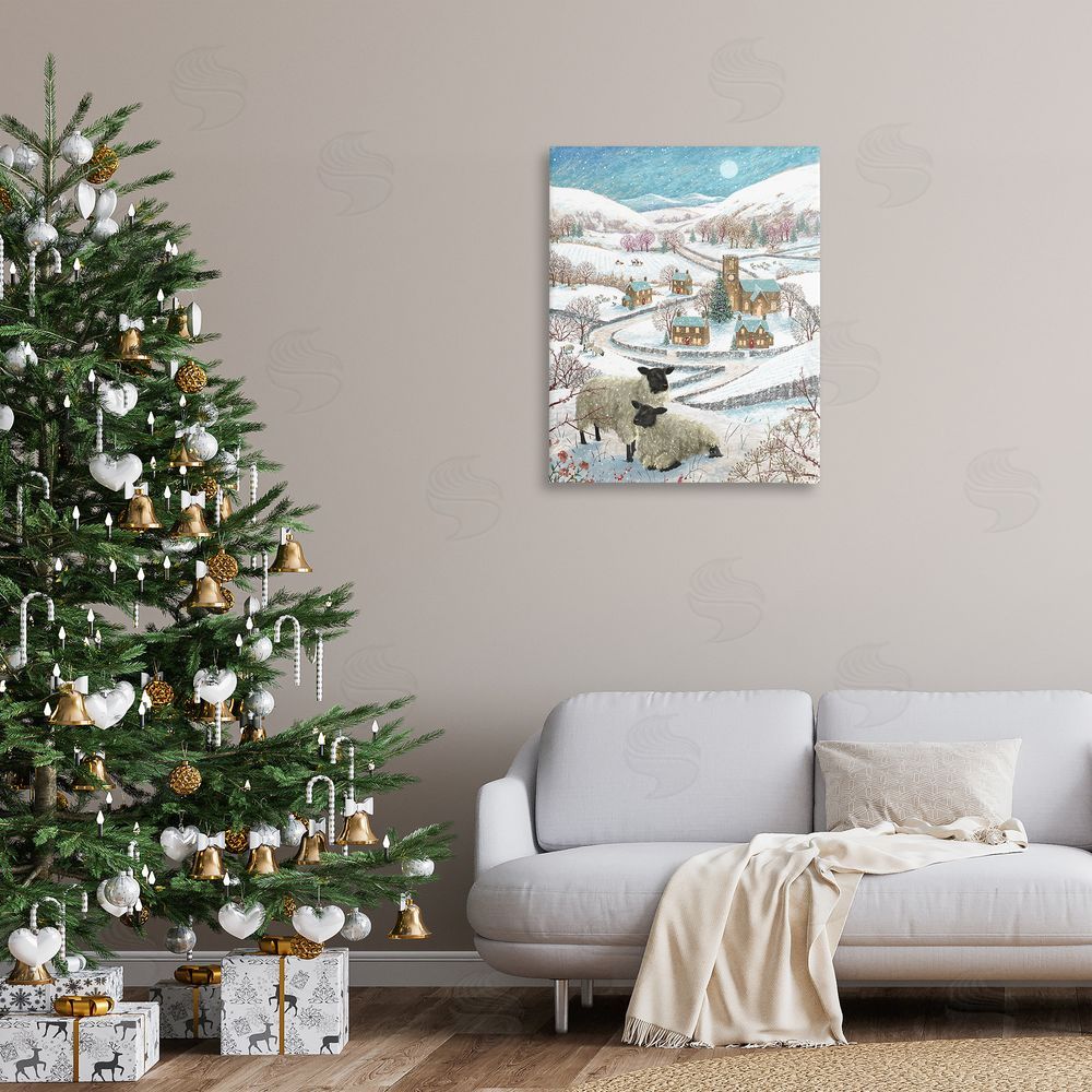 Pip Wilson Sheep on Wintery Hill Canvas Wall Art Print in Room