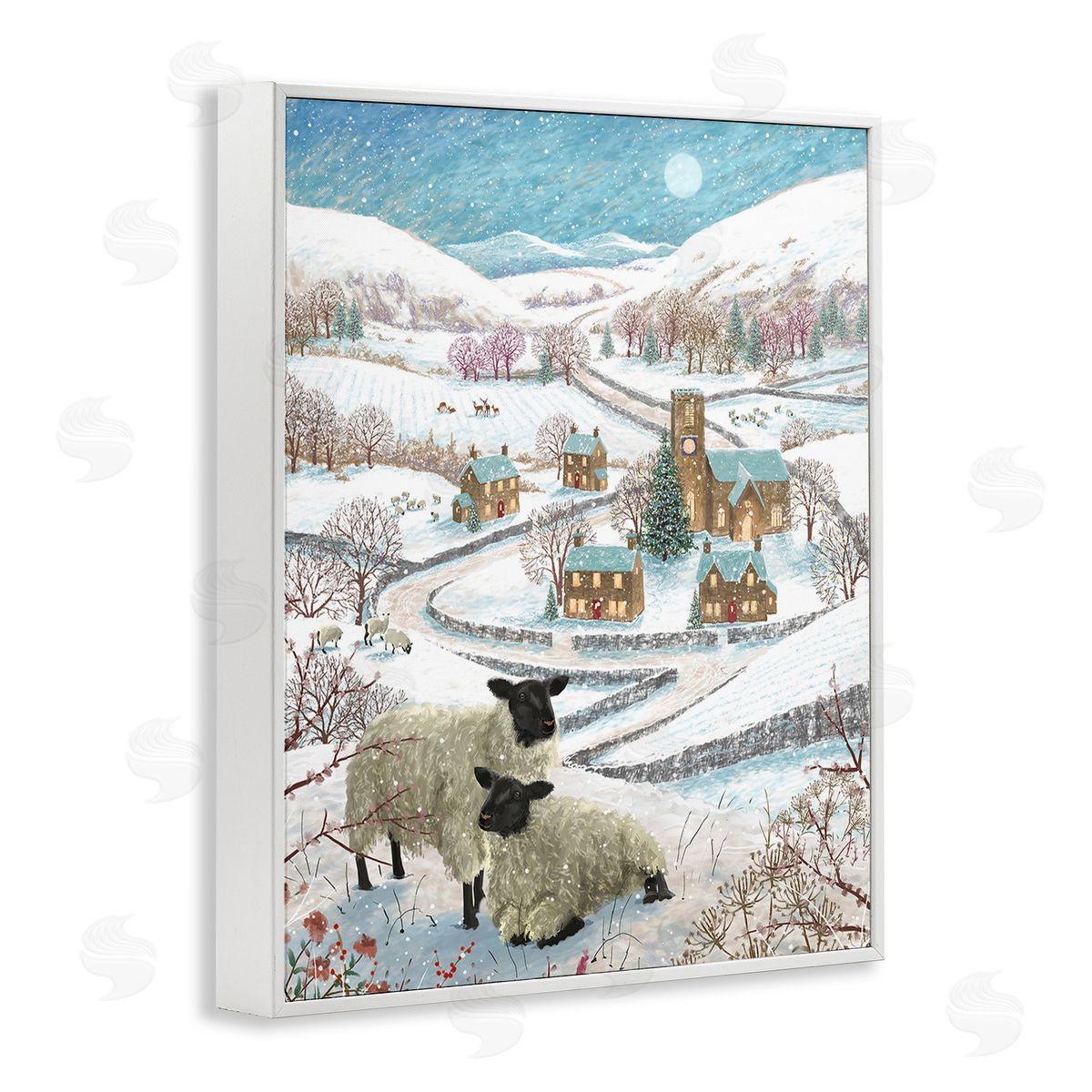 Pip Wilson Sheep on Wintery Hill White Framed Giclee Wall Art Print