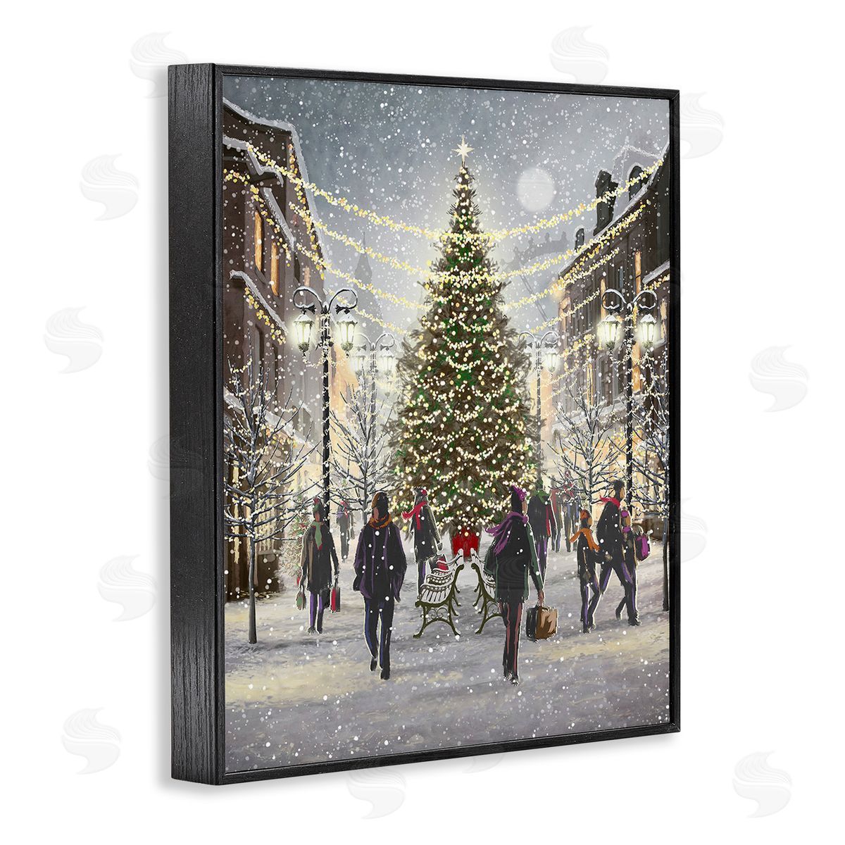 Pip Wilson Town Christmas Tree Black Framed Giclee Wall Art Print