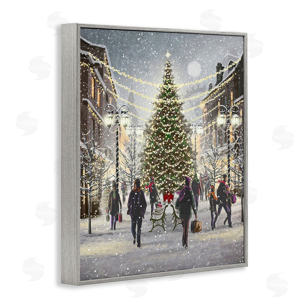 Pip Wilson Town Christmas Tree Gray Framed Giclee Wall Art Print