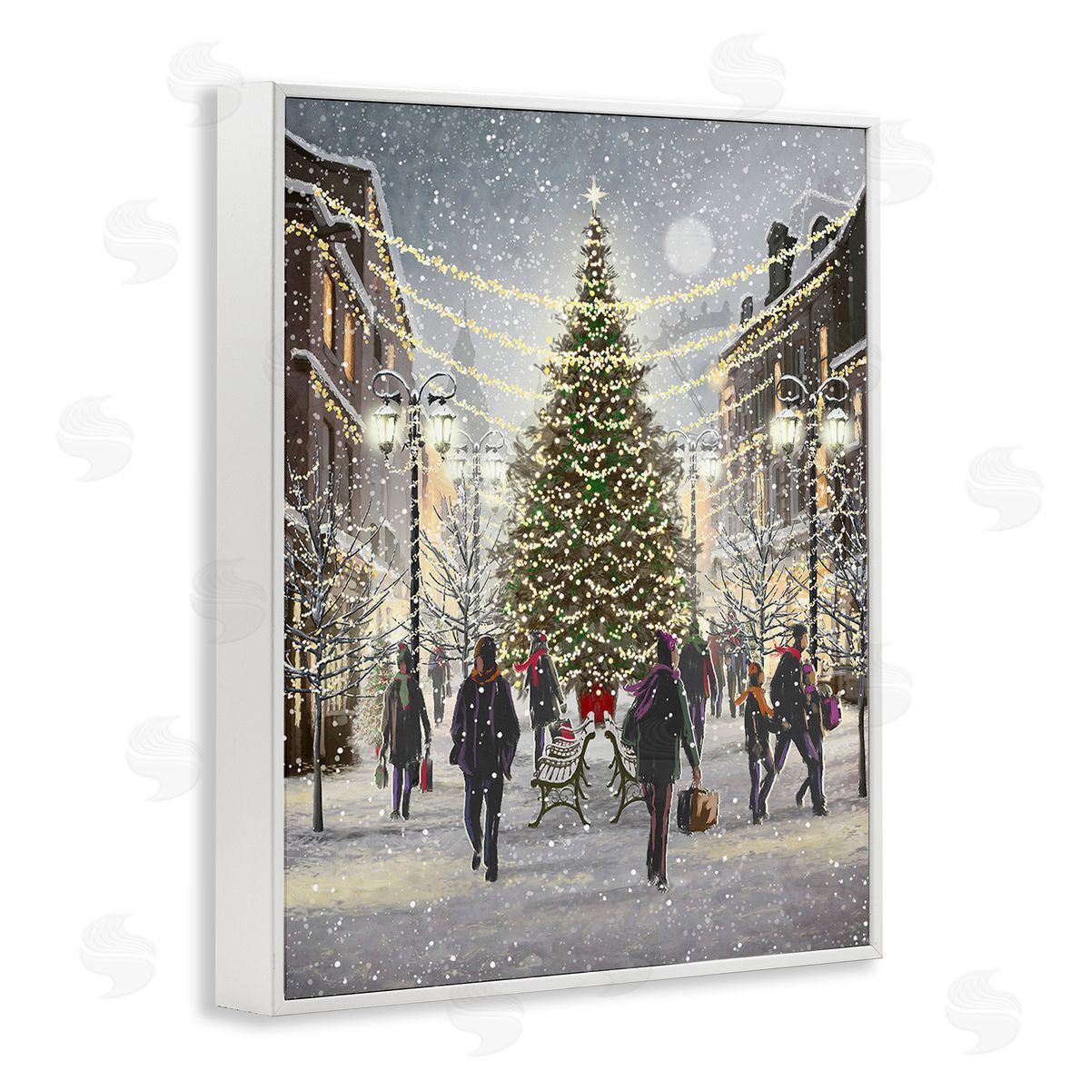 Pip Wilson Town Christmas Tree White Framed Giclee Wall Art Print