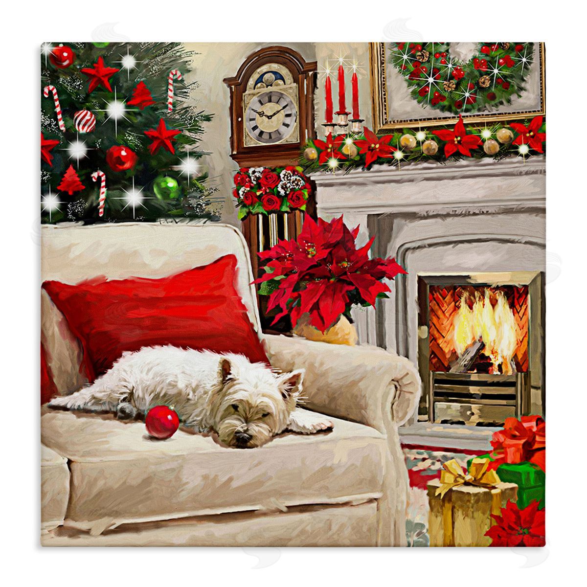 Adam Sanderson Cozy Dog by Holiday Mantle Canvas Wall Art Print