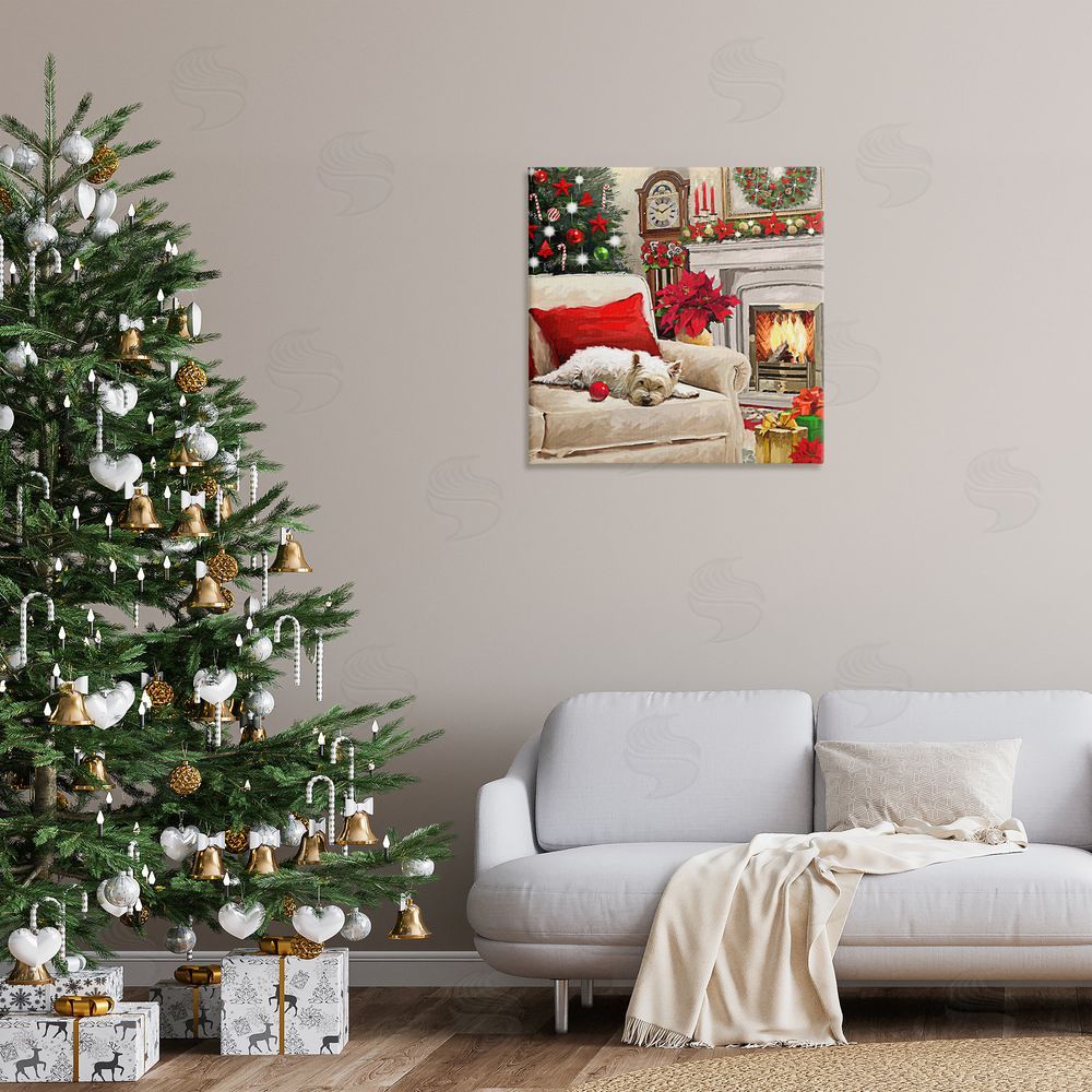 Adam Sanderson Cozy Dog by Holiday Mantle Canvas Wall Art Print in Room