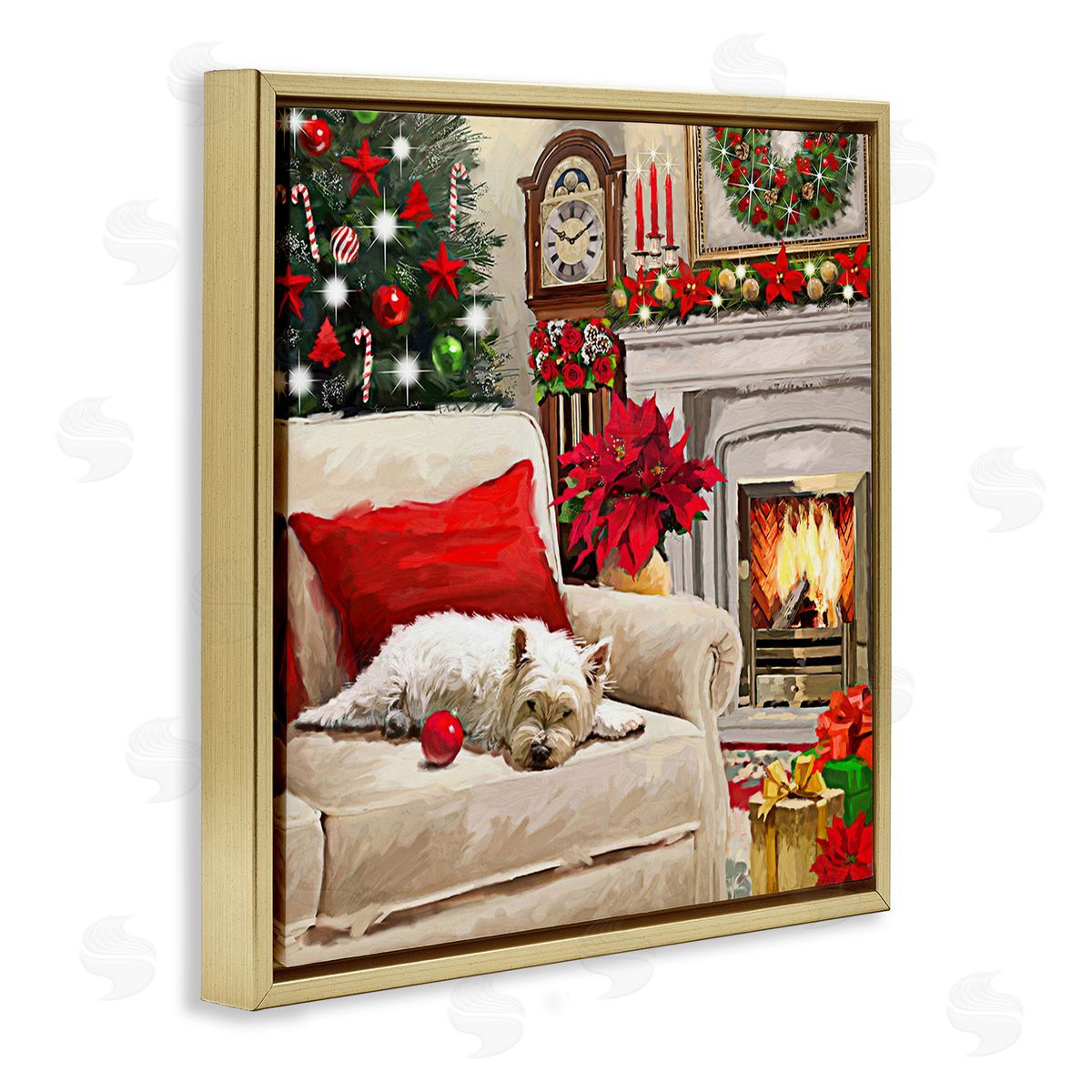 Adam Sanderson Cozy Dog by Holiday Mantle Gold Floating Frame Canvas Wall Art Print