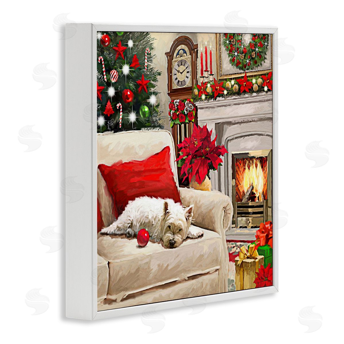 Adam Sanderson Cozy Dog by Holiday Mantle White Framed Giclee Wall Art Print