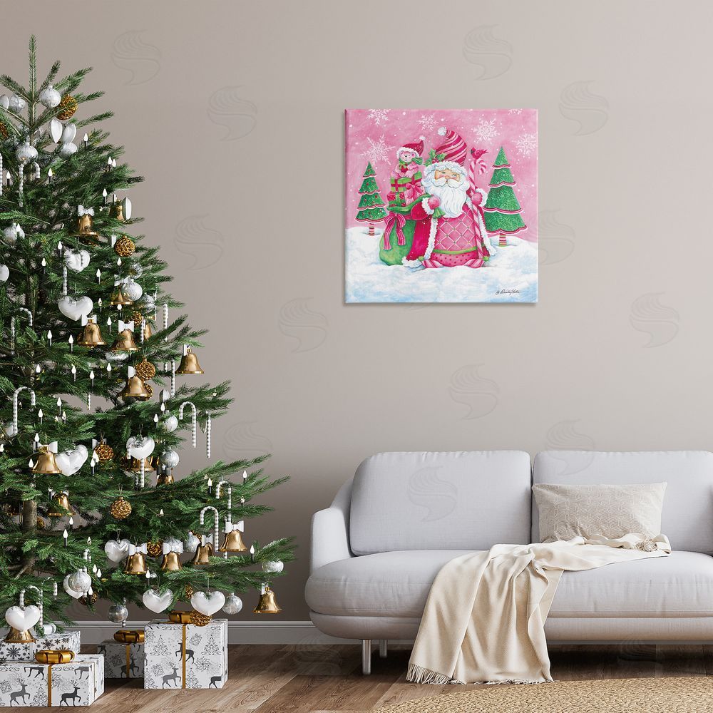 Diane Kater Pink & Green Santa Scene Canvas Wall Art Print in Room