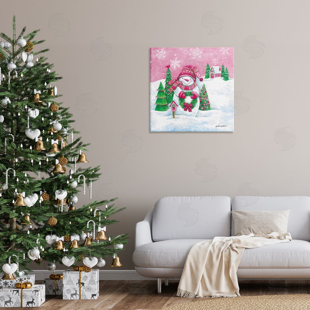 Diane Kater Scenic Winter Snowman Canvas Wall Art Print in Room