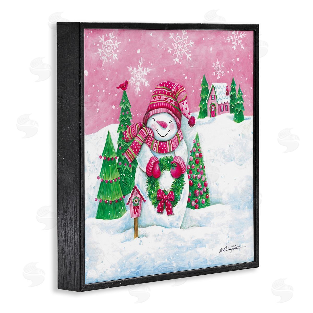 Diane Kater Scenic Winter Snowman Black Framed Giclee Wall Art Print