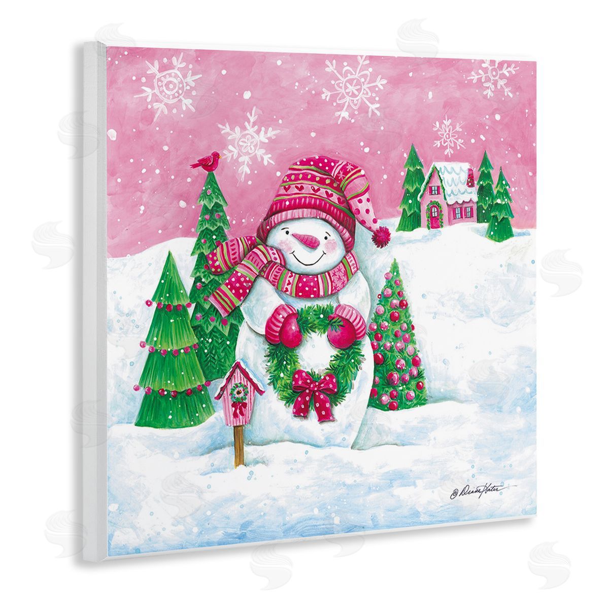 Diane Kater Scenic Winter Snowman Wooden Wall Plaque Art Print