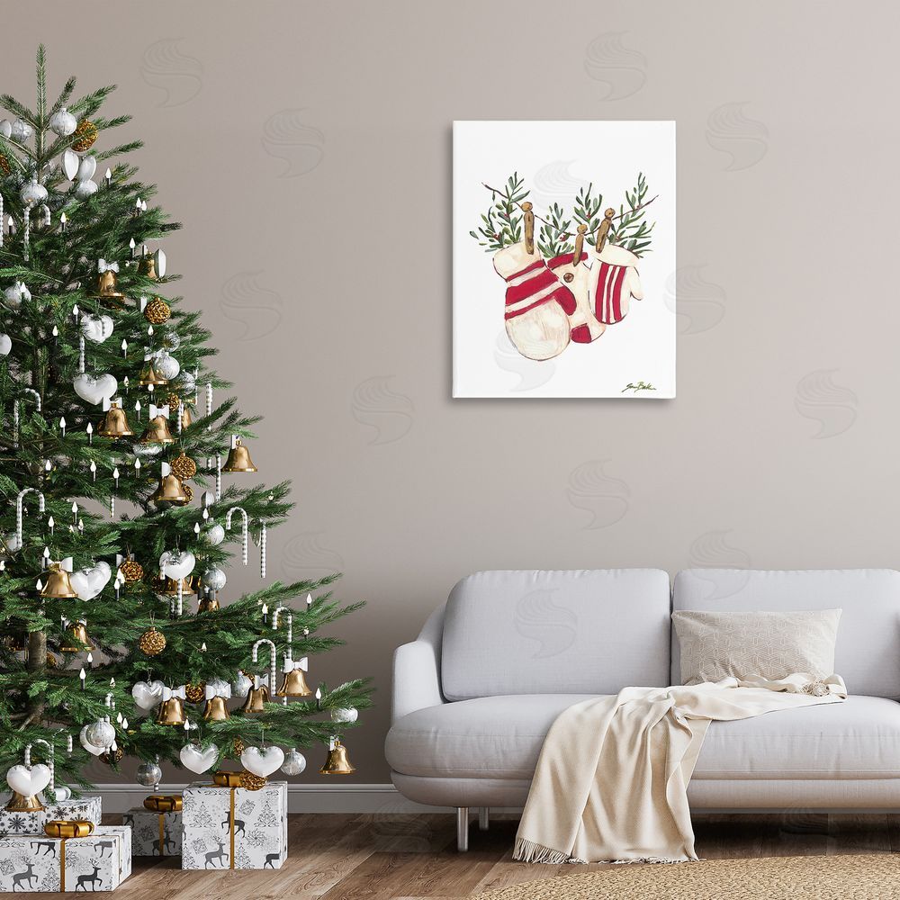 Sara Baker Winter Mittens on Clothesline Canvas Wall Art Print in Room