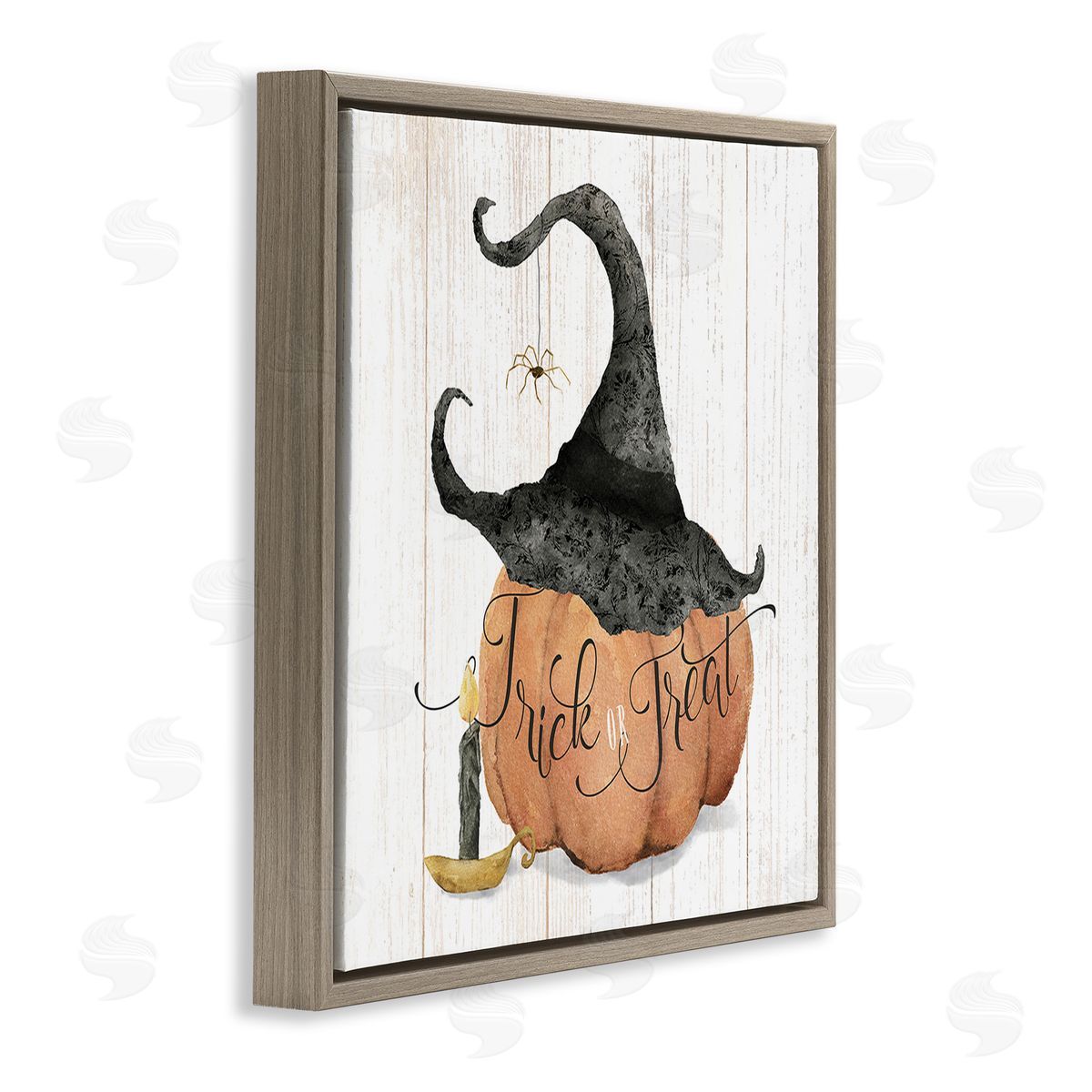 Deane Beesley Pumpkin & Witch Hat Brown Floating Frame Canvas Wall Art Print