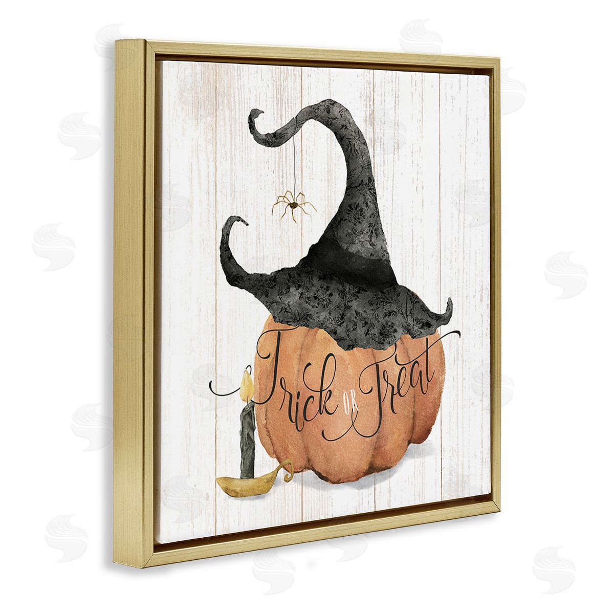 Deane Beesley Pumpkin & Witch Hat Gold Floating Frame Canvas Wall Art Print
