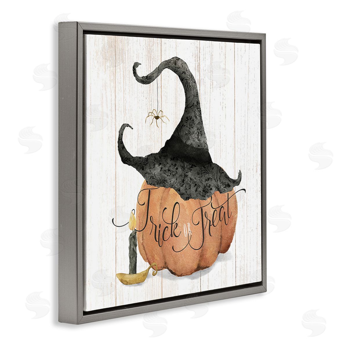 Deane Beesley Pumpkin & Witch Hat Gray Floating Frame Canvas Wall Art Print